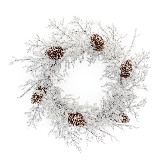 24" Iced Twig Pinecone Wreath By Melrose in White | Michaels®